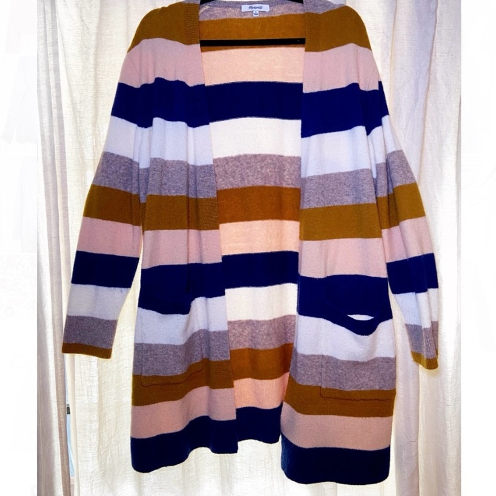 Madewell Pink and Blue Striped Cardigan Sweater